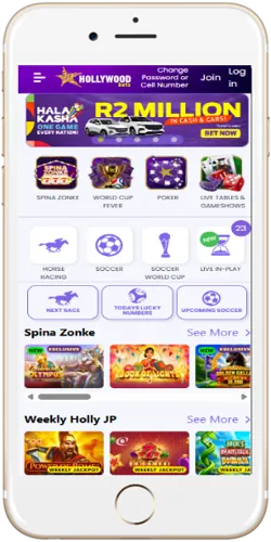 Hollywoodbets South Africa mobile app screen